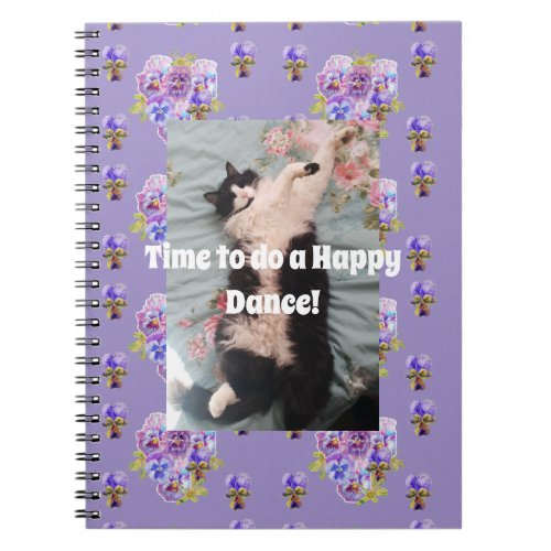Tuxedo Cat Funny Cute Floral Happy Dance Notebook