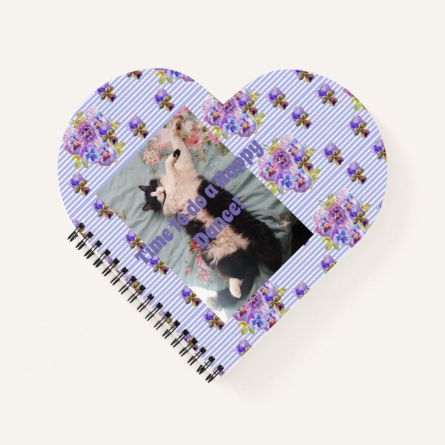Tuxedo Cat Funny Cute Floral Happy Dance Notebook (Front)