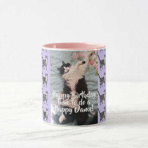 Tuxedo Cat Funny Happy Dance Birthday Mug Tabbies