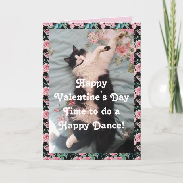 Tuxedo Cat Funny Happy Valentine's Day Dance Card (Front)