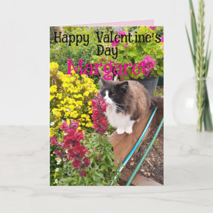 Tuxedo Cat Funny Red Yellow Valentines Wifes Name Card