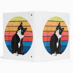 Tuxedo Cat Gift Retro Colors for Animal Lovers 3 Ring Binder