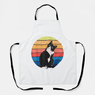 Tuxedo Cat Gift Retro Colors for Animal Lovers Apron