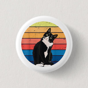 Tuxedo Cat Gift Retro Colors for Animal Lovers Button