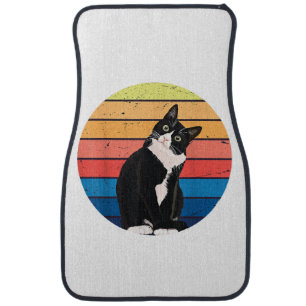 Tuxedo Cat Gift Retro Colors for Animal Lovers Car Floor Mat