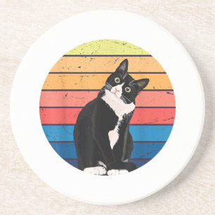 Tuxedo Cat Gift Retro Colors for Animal Lovers Coaster