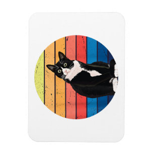 Tuxedo Cat Gift Retro Colors for Animal Lovers Magnet