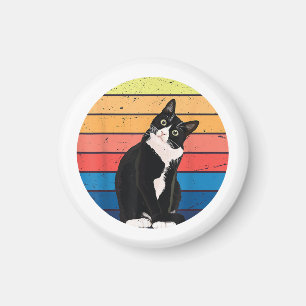 Tuxedo Cat Gift Retro Colors for Animal Lovers Magnet