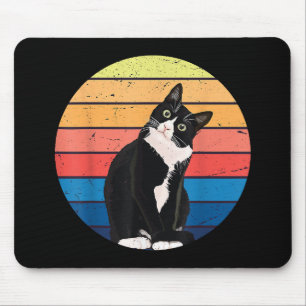 Tuxedo Cat Gift Retro Colors for Animal Lovers Mouse Pad
