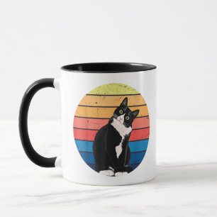 Tuxedo Cat Gift Retro Colors for Animal Lovers Mug