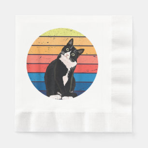 Tuxedo Cat Gift Retro Colors for Animal Lovers Napkins
