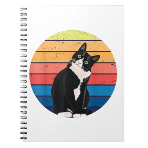 Tuxedo Cat Gift Retro Colors for Animal Lovers Notebook