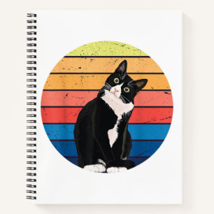 Tuxedo Cat Gift Retro Colors for Animal Lovers Notebook