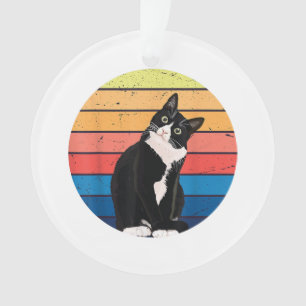 Tuxedo Cat Gift Retro Colors for Animal Lovers Ornament