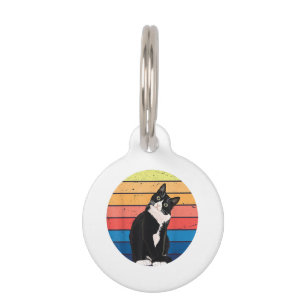 Tuxedo Cat Gift Retro Colors for Animal Lovers Pet ID Tag