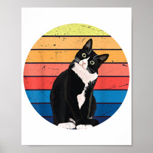 Tuxedo Cat Gift Retro Colors for Animal Lovers Poster