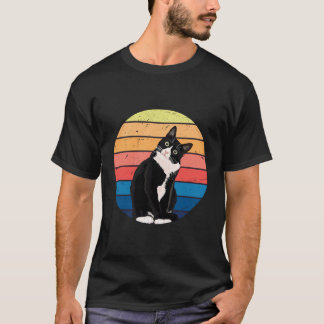 Tuxedo Cat Gift Retro Colors For Animal Lovers T-Shirt