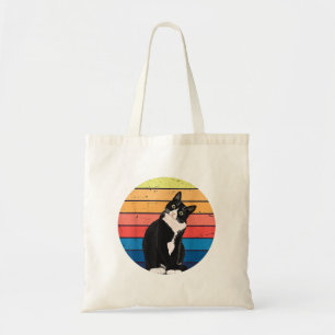 Tuxedo Cat Gift Retro Colors for Animal Lovers Tote Bag