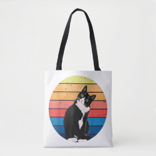 Tuxedo Cat Gift Retro Colors for Animal Lovers Tote Bag