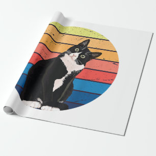 Tuxedo Cat Gift Retro Colors for Animal Lovers Wrapping Paper