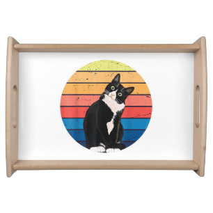 Tuxedo Cat Gift Retro Colors for Animal LoversTuxe Serving Tray