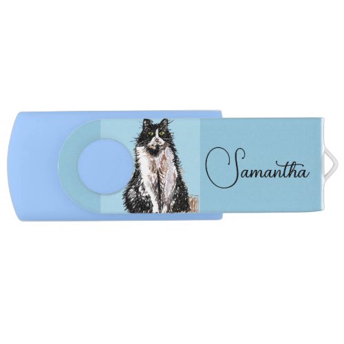 Tuxedo Cat Girls Customizable Name USB Stick  Flash Drive