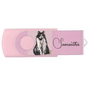 Tuxedo Cat Girls Customizable Name USB Stick  USB  Flash Drive