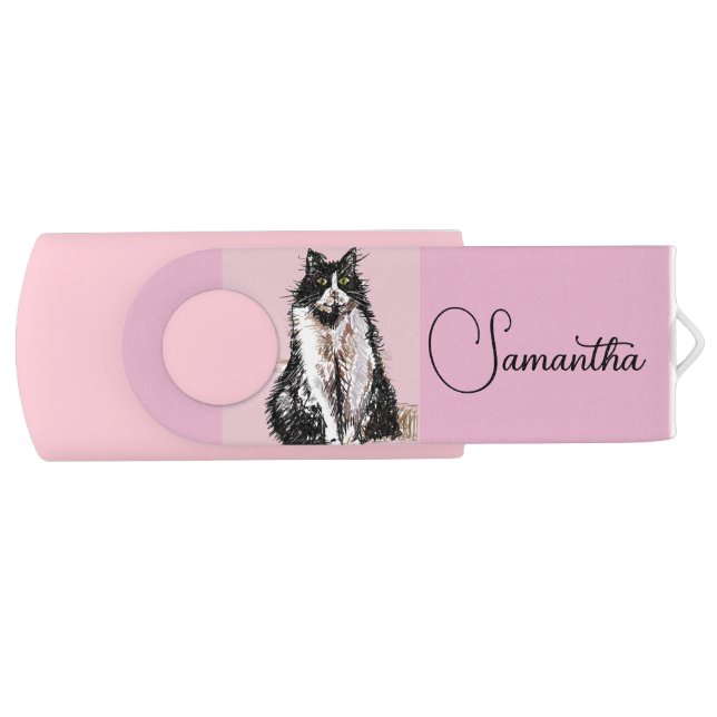 Tuxedo Cat Girls Customizable Name USB Stick  USB  Flash Drive (Front)