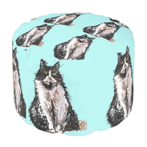 Tuxedo Cat Girls Foot Stool black White Pouffe Pouf