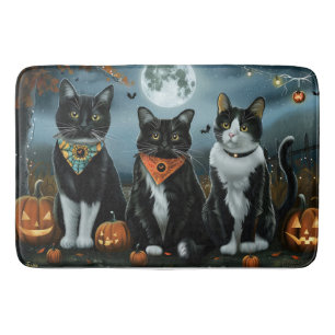 Tuxedo Cat Halloween Spooky Bath Mat