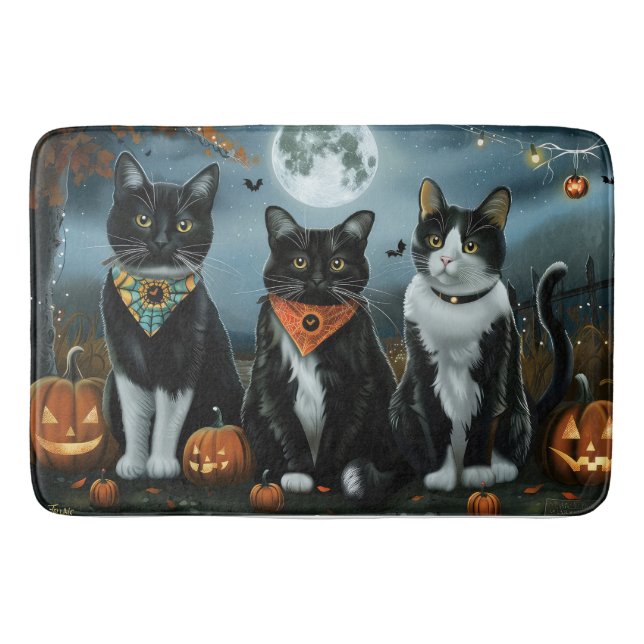Tuxedo Cat Halloween Spooky Bath Mat (Front)