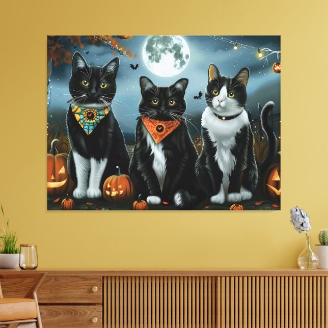 Tuxedo Cat Halloween Spooky Canvas Print (Insitu(LivingRoom))