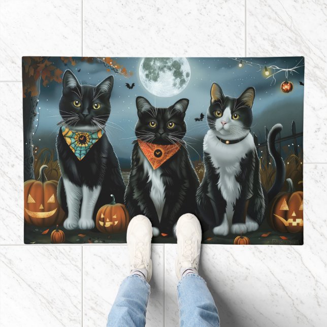 Tuxedo Cat Halloween Spooky Doormat (Indoor)