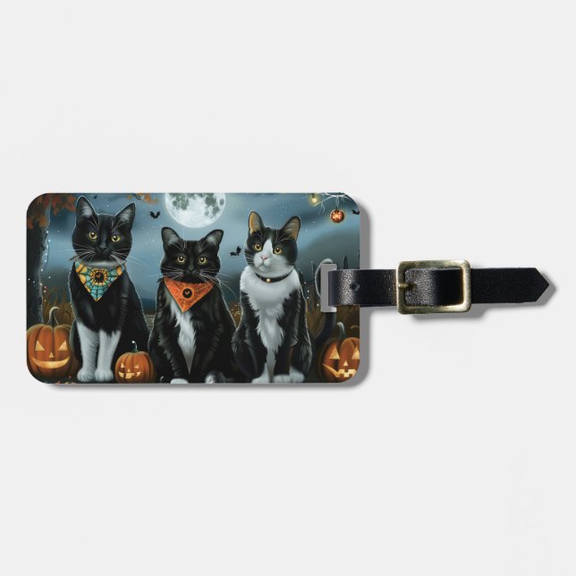 Tuxedo Cat Halloween Spooky Luggage Tag (Front Horizontal)