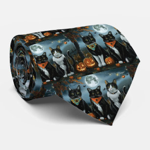 Tuxedo Cat Halloween Spooky Neck Tie