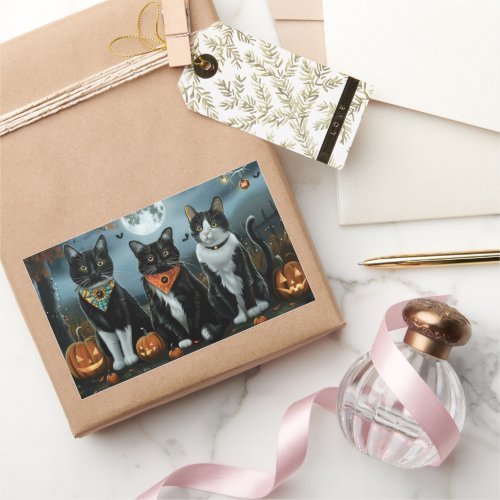 Tuxedo Cat Halloween Spooky Rectangular Sticker