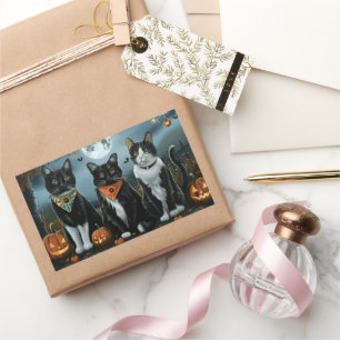 Tuxedo Cat Halloween Spooky Rectangular Sticker