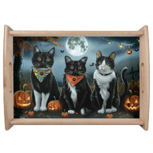 Tuxedo Cat Halloween Spooky Serving Tray