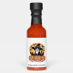 Tuxedo Cat Halloween Witch Cute Pumpkins Essential Hot Sauces