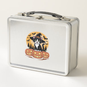 Tuxedo Cat Halloween Witch Cute Pumpkins Essential Metal Lunch Box
