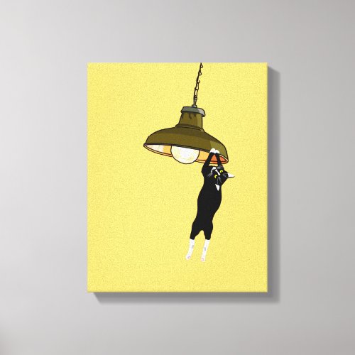 Tuxedo Cat Hanging on Lamp Canvas Print