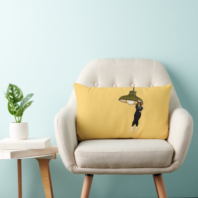 Tuxedo Cat Hanging on Lamp Lumbar Pillow (Chair)