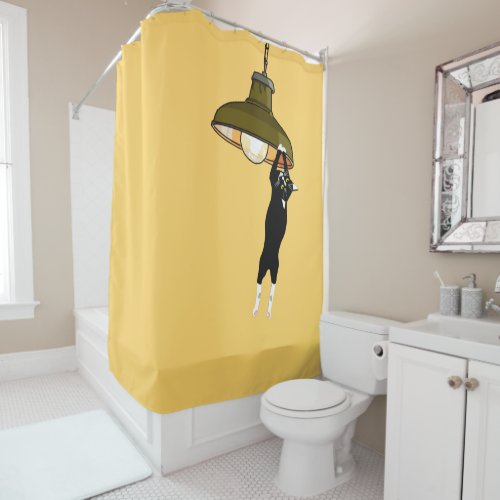 Tuxedo Cat Hanging on Lamp Shower Curtain