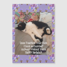 Tuxedo Cat Happy Birthday Touching Toes Magnet