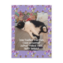 Tuxedo Cat Happy Birthday Touching Toes Postcard