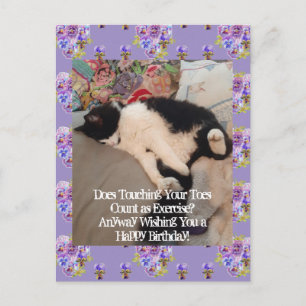 Tuxedo Cat Happy Birthday Touching Toes Postcard