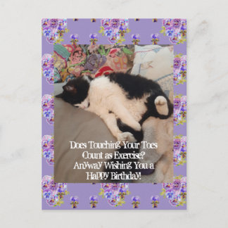Tuxedo Cat Happy Birthday Touching Toes Postcard