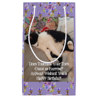 Tuxedo Cat Happy Birthday Touching Toes Postcard Small Gift Bag