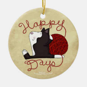 Tuxedo Cat- Happy Days Ceramic Ornament