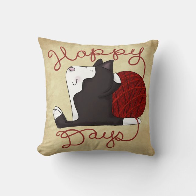 Tuxedo Cat- Happy Days Throw Pillow (Front)